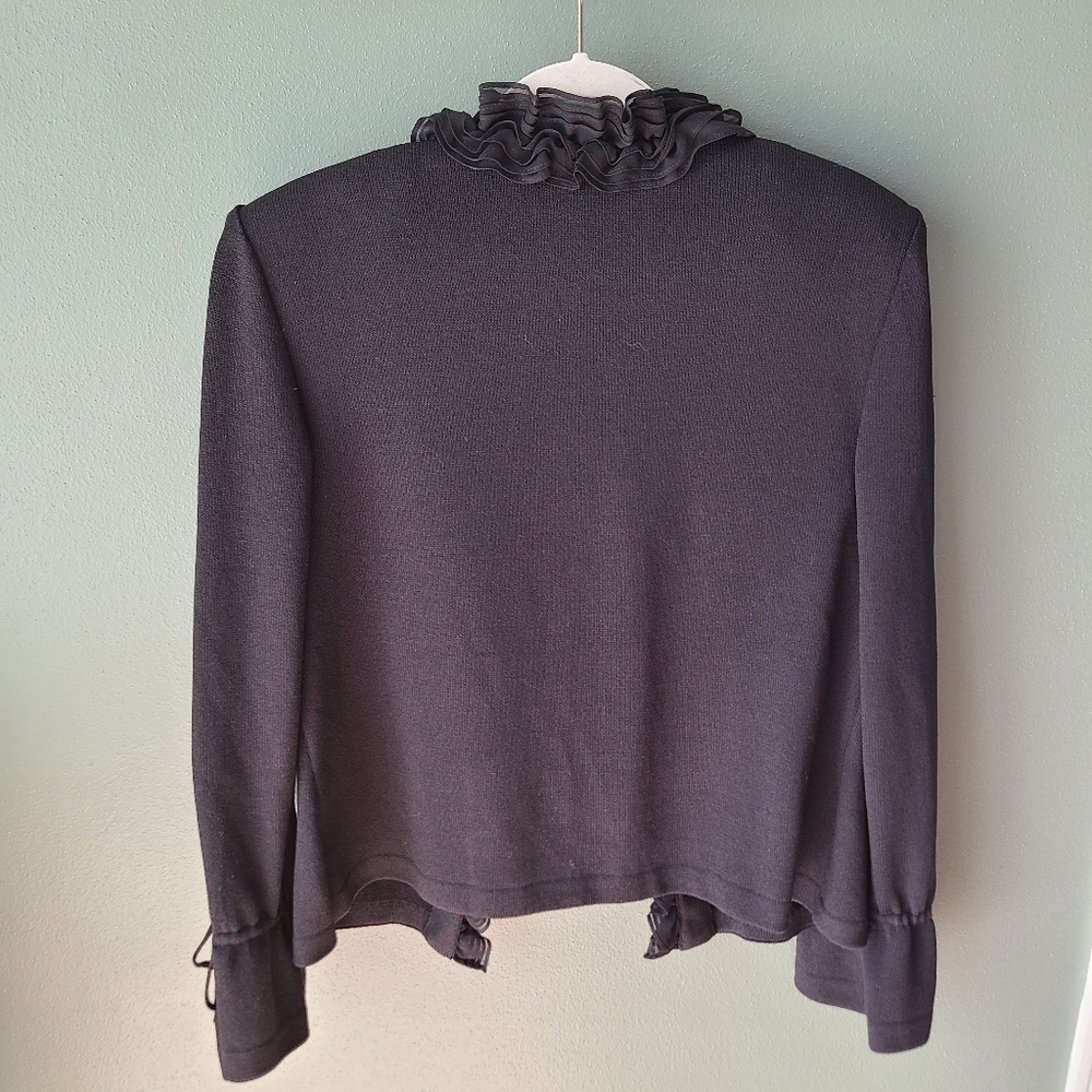 St. John Essentials Ruffle Tie Front Cardigan, Size 12 - Picture 5 of 5